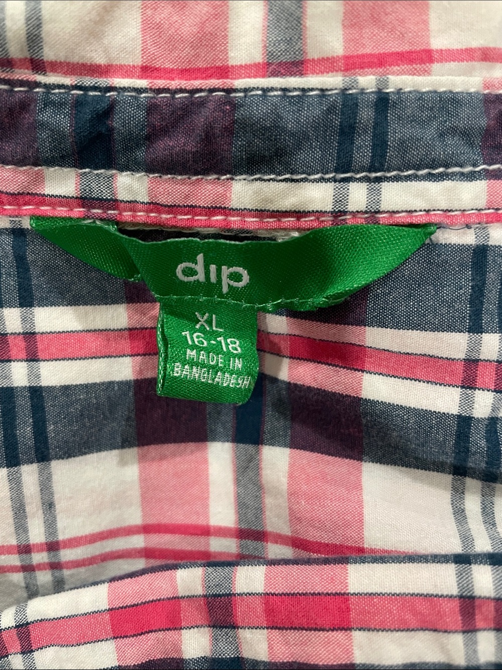 dip Cotton Plaid Shirt in Pink, Navy & White